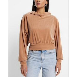 Women's EXPRESS Butterscotch Tan Velour Cropped Hoodie M